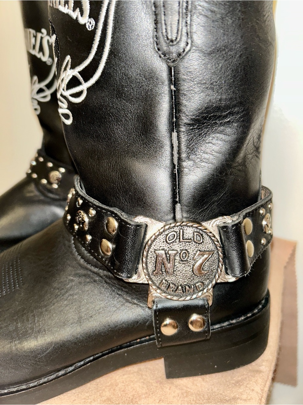 Jack Daniel's Old No. 7 Black Leather Harness Cowboy Boots. Vintage, size 9EE - Picture 3 of 15